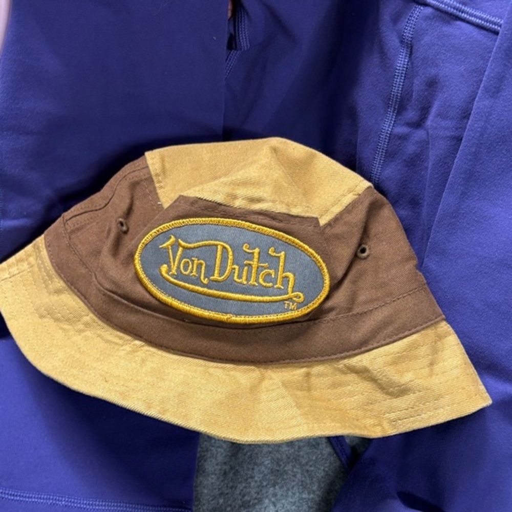 Von Dutch Brown & Khaki Two-Tone Bucket Hat with Embroidered Patch
